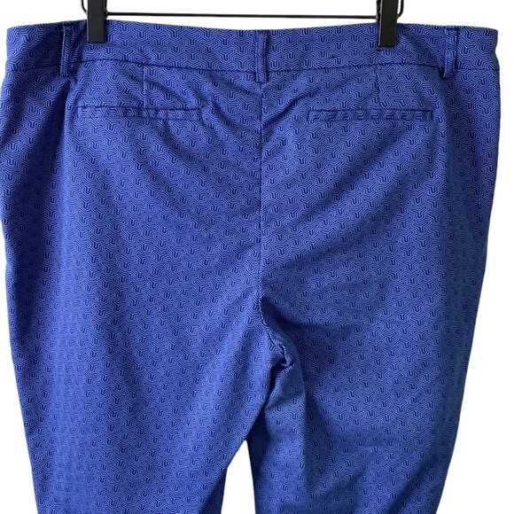Hilary Radley Geo Print High Waist Blue Cropped Pants Slim Leg Stretch Slit Hem - Picture 7 of 16